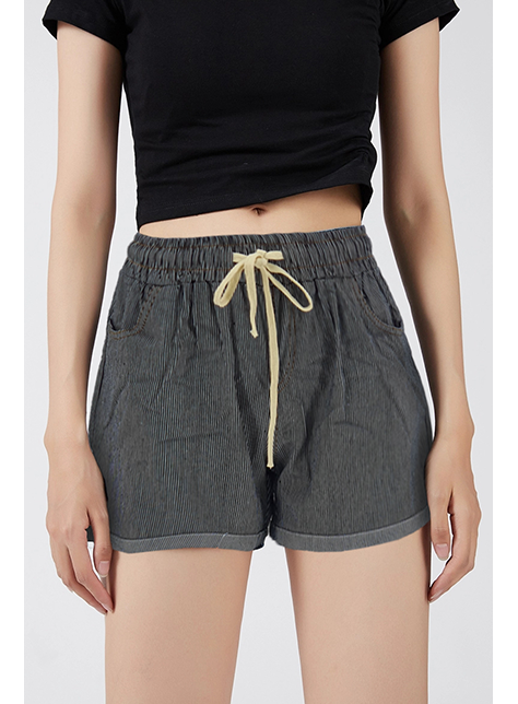 Pinstripe Print Denim Shorts